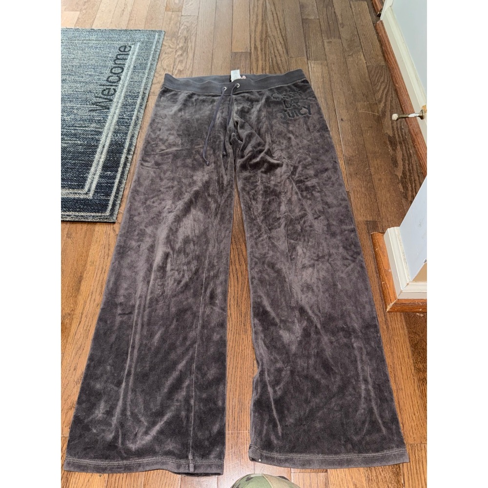 Juicy Couture Velour Track Pants Gray C'est La Juicy Wide Leg Y2K Lounge Medium